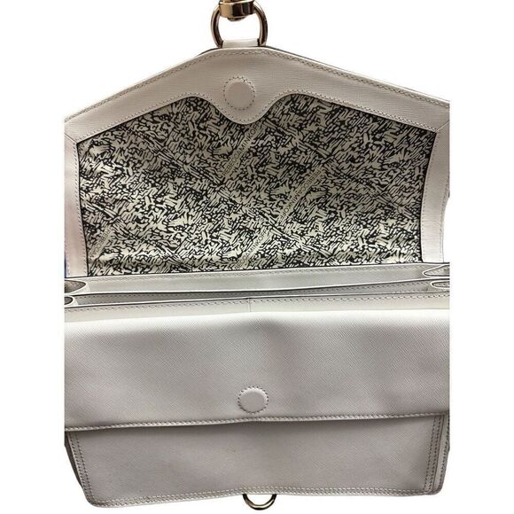 Rebecca Minkoff Handbag Bag Crossbody Hudson White Black Saffiano Leather Flap - Picture 6 of 12